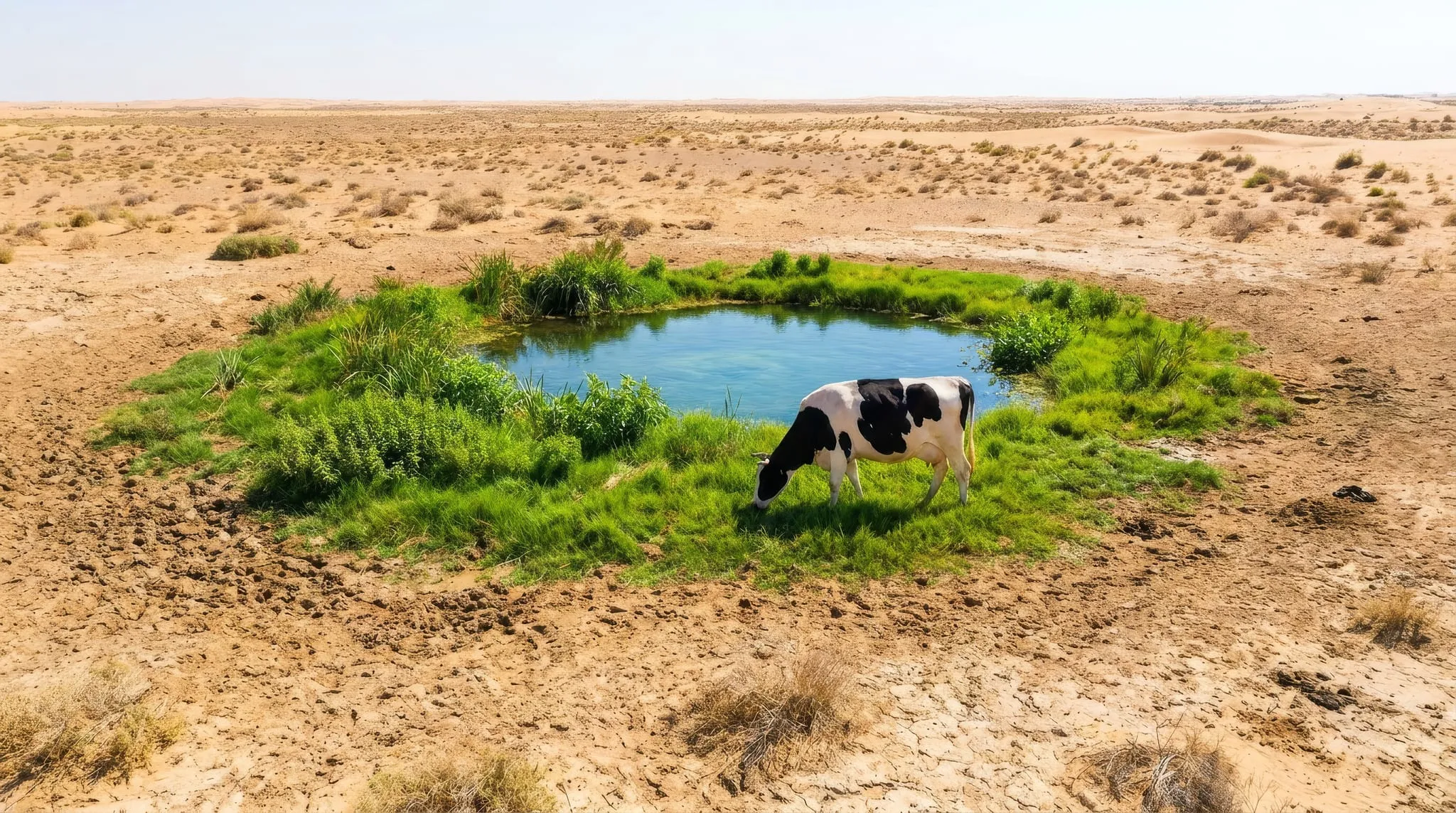 Green rolling pasture with cattle grazing under a bright blue sky