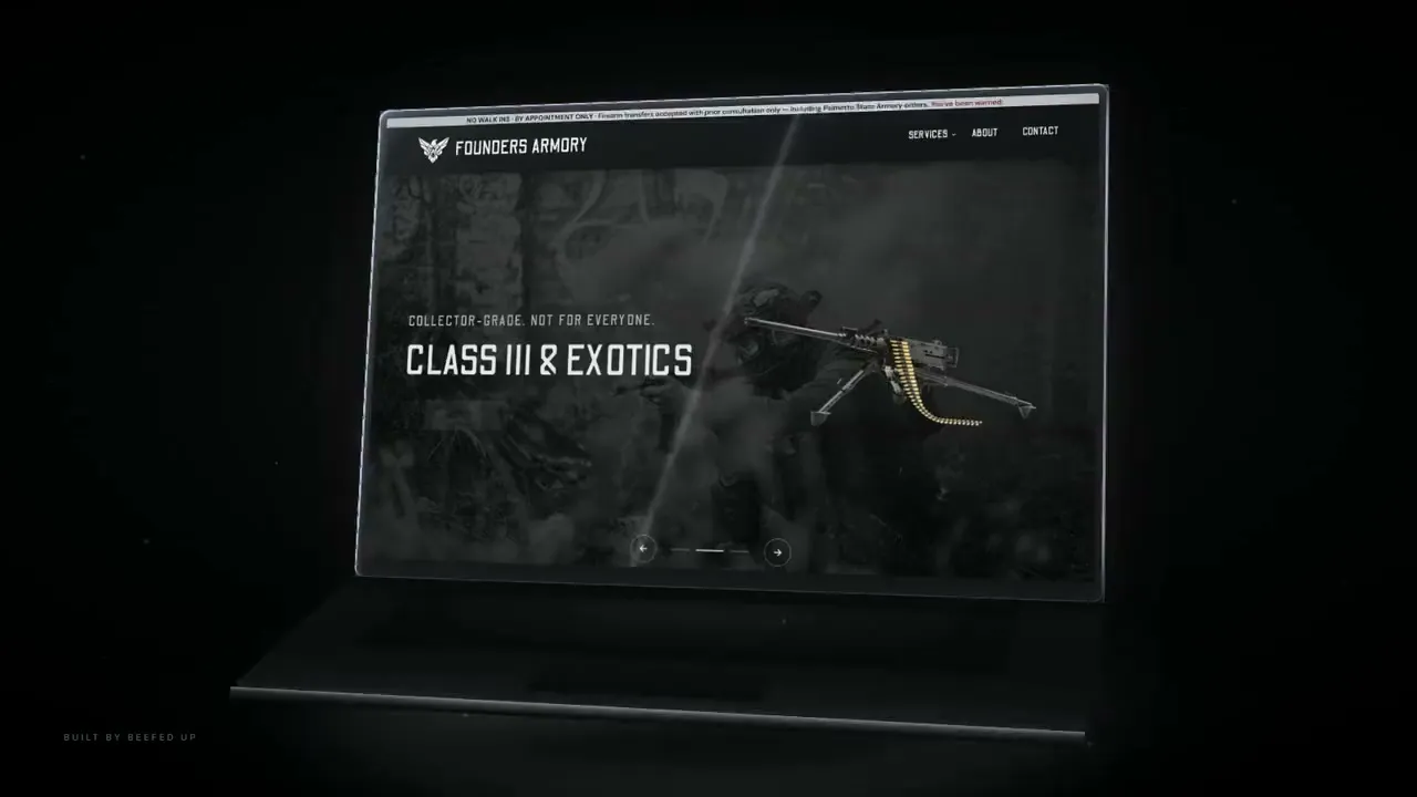The website built for Founders Armory AZ