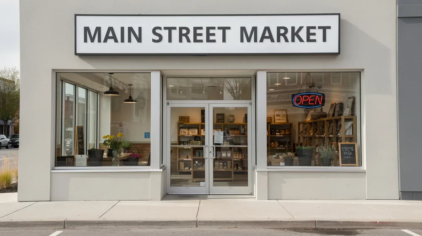 The image depicts a clean storefront featuring clear business signage and an “Open” sign prominently displayed in the window, enhancing its local visibility for potential customers searching for nearby businesses. This inviting appearance is crucial for effective local SEO, helping the business rank better in local search results.